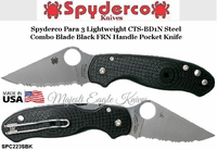 Spyderco Cutlery SPC223SBK Spyderco Para 3 Lightweight CTS-BD1N Steel Combo Blade Black FRN Handle Pocket Knife
