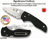 Spyderco Cutlery SPC230GS Spyderco Lil' Native Black G10 Handles Compression Lock Folding Satin Serrated Blade Knife