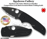 Spyderco Cutlery SPC230GSBBK Spyderco Lil' Native Black G10 Handles Compression Lock Black Serrated Blade Folding Knife