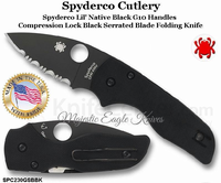 Spyderco Cutlery SPC230GSBBK Spyderco Lil' Native Black G10 Handles Compression Lock Black Serrated Blade Folding Knife