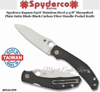 Spyderco Cutlery SPC241CFP Spyderco Kapara S30V Blade Stainless Steel  3-5/8" Sheepsfoot Plain Satin Blade Black Carbon Fiber Handle Pocket Knife
