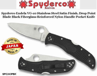 Spyderco Cutlery SPC243PBK Spyderco Endela VG-10 Stainless Steel Satin Finish. Drop Point. Blade Black Fiberglass-Reinforced Nylon Handle Pocket Knife
