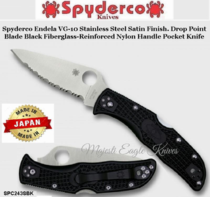 Spyderco Cutlery SPC243SBK Spyderco Endela VG-10 Stainless Steel Satin Finish. Drop Point. Combo Blade Black Fiberglass-Reinforced Nylon Handle Pocket Knife