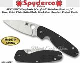 Spyderco Cutlery SPC245GP SPYDERCO Emphasis 8Cr13MoV Stainless Steel  2-1/2" Drop Point Plain Satin Blade Black G10 Handled Pocket Knife