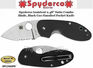 Spyderco Cutlery SPC246GPS Spyderco Insistent 8Cr13MoV Stainless Steel 2-1/2" Drop Point Plain Satin Blade Black G10 Handled Pocket Knife Spyderco Cutlery SPC246GPS Spyderco Insistent 8Cr13MoV Stainless Steel 2-1/2" Drop Point Plain Satin Blade Black G10 Handled Pocket Knife