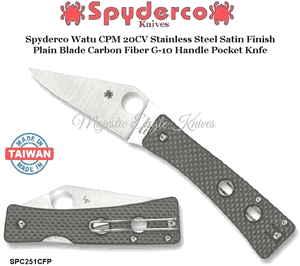 Spyderco Cutlery SPC251CFP Spyderco Watu CPM 20CV Stainless Steel Satin Finish Plain Blade Carbon Fiber G10 Handle Pocket Knife