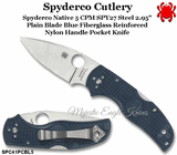 Spyderco Cutlery SPC41PCBL5 Spyderco Native 5  3" S110V Satin Plain Blade, Cobalt Blue FRN Handle Folding Knife