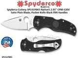Spyderco Cutlery SPC41PBK5 Spyderco Native 5 3" S30V Satin Plain Blade, Black FRN Handled Folding Knife