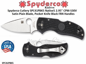 Spyderco Cutlery SPC41PBK5 Spyderco Native 5 3" S30V Satin Plain Blade, Black FRN Handled Folding Knife Spyderco Cutlery SPC41PBK5 Spyderco Native 5 3" S30V Satin Plain Blade, Black FRN Handled Folding Knife