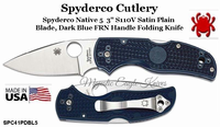 Spyderco Cutlery SPC41PDBL5 Spyderco Native 5  3" S110V Satin Plain Blade, Dark Blue FRN Handle Folding Knife