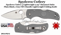 Spyderco Cutlery SPC41PGY5 Spyderco Native 5 Lightweight 2.95" Maxamet Satin Plain Blade, Gray FRN Handle Lightweight Folding Knife