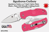 Spyderco Cutlery SPC41PPN5 Spyderco Native 5 3" S30V Satin Plain Blade, Pink FRN Handle Folding Knife