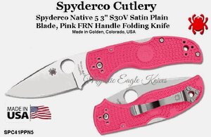 Spyderco Cutlery SPC41PPN5 Spyderco Native 5 3" S30V Satin Plain Blade, Pink FRN Handle Folding Knife