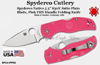 Spyderco Cutlery SPC41PPN5 Spyderco Native 5 3" S30V Satin Plain Blade, Pink FRN Handle Folding Knife
