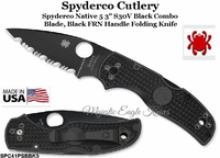 Spyderco Cutlery SPC41PSBBK5 Spyderco Native 5 3" S30V Black Combo Blade, Black FRN Handle Folding Knife