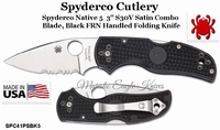 Spyderco Cutlery SPC41PSBK5 Spyderco Native 5  3" S30V Satin Combo Blade, Black FRN Handled Folding Knife