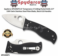 Spyderco Cutlery SPC69GP3 Spyderco Lil' Temperance 3 - 2.90" CPM-S30V Satin Plain Blade - Black G-10 Handled Folding Knife