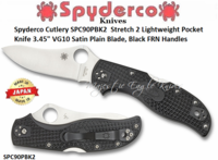 Spyderco Cutlery SPC90PBK2  Stretch 2 Lightweight Pocket Knife 3.45" VG10 Satin Plain Blade, Black FRN Handles 