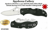 Spyderco Cutlery SPC90PGRE2 Spyderco Stretch 2 3.45" ZDP189 Satin Plain Blade, British Racing Green FRN Handle Folding Knife