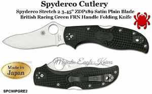 Spyderco Cutlery SPC90PGRE2 Spyderco Stretch 2 3.45" ZDP189 Satin Plain Blade, British Racing Green FRN Handle Folding Knife