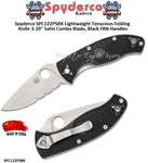 Spyderco Cutlery SPC122PSBK Syderco Tenacious Lightweight Satin Finished CPMS30V Stainless Steel Serrated Blade Black FRN Handled Pocket Knife