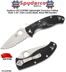 Spyderco Cutlery SPC122PSBK Syderco Tenacious Lightweight Satin Finished CPMS30V Stainless Steel Serrated Blade Black FRN Handled Pocket Knife