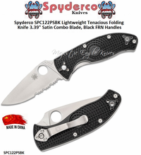 Spyderco Cutlery SPC122PSBK Syderco Tenacious Lightweight Satin Finished CPMS30V Stainless Steel Serrated Blade Black FRN Handled Pocket Knife