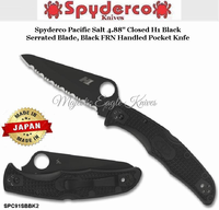 Spyderco Cutlery SPC91SBBK2 Spyderco Pacific Salt 4.88" Closed H1 Black Serrated Blade, Black FRN Handled Pocket Knfe 