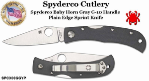 Spyderco Cutlery SPCX08GGYP Spyderco Baby Horn Gray G-10 Handle Plain Edge Sprint Knife Spyderco Cutlery SPCX08GGYP Spyderco Baby Horn Gray G-10 Handle Plain Edge Sprint Knife