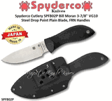 Spyderco Cutlery SPFB02P Bill Moran 3-7/8" VG10 Steel Drop Point Plain Blade, Black FRN Handles