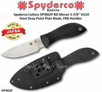 Spyderco Cutlery SPFB02P Bill Moran 3-7/8" VG10 Steel Drop Point Plain Blade, Black FRN Handles