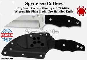 Spyderco Cutlery SPFB09GP2 Spyderco Ronin 2 Fixed 4.12" CTS-BD1 Wharncliffe Plain Blade, G10 Handled Knife