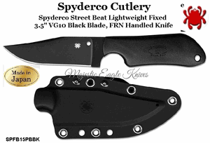 Spyderco Cutlery SPFB15PBBK Street Beat Lightweight Fixed 3.5" VG10 Black Plane Blade, Black FRN Handles 