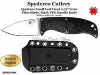 Spyderco Cutlery SPFB31PBK Spyderco Enuff Leaf Fixed 2.75" VG10 Plain Blade, Black FRN Handle Knife