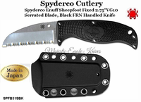 Spyderco Cutlery SPFB31SBK Spyderco Enuff Sheepfoot Fixed 2.75" VG10 Serrated Blade, Black FRN Handled Knife