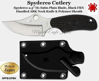 Spyderco Cutlery SPFB35PBK Spyderco 2.5" H1 Satin Plain Blade, Black FRN Handled ARK Neck Knife & Polymer Sheath