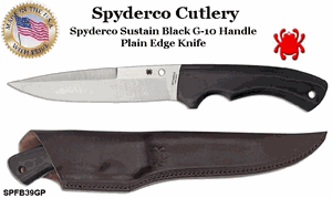 Spyderco Cutlery SPFB39GP Spyderco Sustain Black G-10 Handle Plain Edge Knife