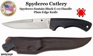 Spyderco Cutlery SPFB39GP Spyderco Sustain Black G-10 Handle Plain Edge Knife