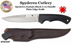 Spyderco Cutlery SPFB39GP Spyderco Sustain Black G-10 Handle Plain Edge Knife