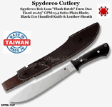 Spyderco Cutlery SPFB41GP Spyderco Bob Lum "Flash Batch" Darn Dao Fixed 10.63" CPM-154 Satin Plain Blade, Black G10 Handled Knife & Leather Sheath