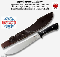 Spyderco Cutlery SPFB41GP Spyderco Bob Lum "Flash Batch" Darn Dao Fixed 10.63" CPM-154 Satin Plain Blade, Black G10 Handled Knife & Leather Sheath