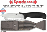 Spyderco Cutlery  SPFB42GP Zoomer Fixed 5.2" CPM-20CV Satin Plain Blade, Black G10 Handles, Leather Sheath