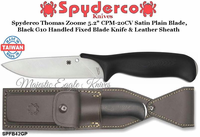 Spyderco Cutlery  SPFB42GP Zoomer Fixed 5.2" CPM-20CV Satin Plain Blade, Black G10 Handles, Leather Sheath