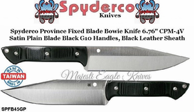 Spyderco Cutlery SPFB45GP Spyderco Spyderco Province Fixed Blade Bowie Knife 6.76" CPM-4V Satin Plaim Blade Black G10 Handles, Black Leather Sheath Spyderco Cutlery SPFB45GP Spyderco Spyderco Province Fixed Blade Bowie Knife 6.76" CPM-4V Satin Plaim Blade Black G10 Handles, Black Leather Sheath