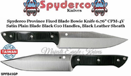 Spyderco Cutlery SPFB45GP Spyderco Spyderco Province Fixed Blade Bowie Knife 6.76" CPM-4V Satin Plaim Blade Black G10 Handles, Black Leather Sheath
