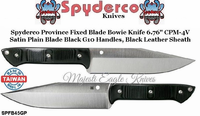 Spyderco Cutlery SPFB45GP Spyderco Spyderco Province Fixed Blade Bowie Knife 6.76" CPM-4V Satin Plaim Blade Black G10 Handles, Black Leather Sheath