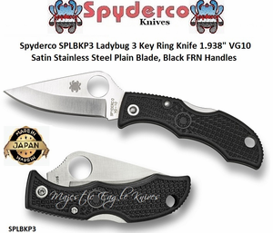 Spyderco Cutlery SPLBKP3 Ladybug 3 Key Ring Knife 1.938" VG10 Satin Stainless Steel Plain Blade, Black FRN Handles Spyderco Cutlery SPLBKP3 Ladybug 3 Key Ring Knife 1.938" VG10 Satin Stainless Steel Plain Blade, Black FRN Handles