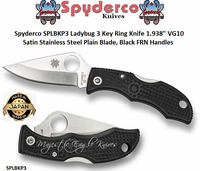 Spyderco Cutlery SPLBKP3 Ladybug 3 Key Ring Knife 1.938" VG10 Satin Stainless Steel Plain Blade, Black FRN Handles