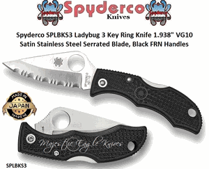 Spyderco Cutlery SPLBKS3 Ladybug 3 Key Ring Knife 1.938" VG10 Satin Stainless Steel Serrated Blade, Black FRN Handles  