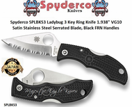 Spyderco Cutlery SPLBKS3 Ladybug 3 Key Ring Knife 1.938" VG10 Satin Stainless Steel Serrated Blade, Black FRN Handles  